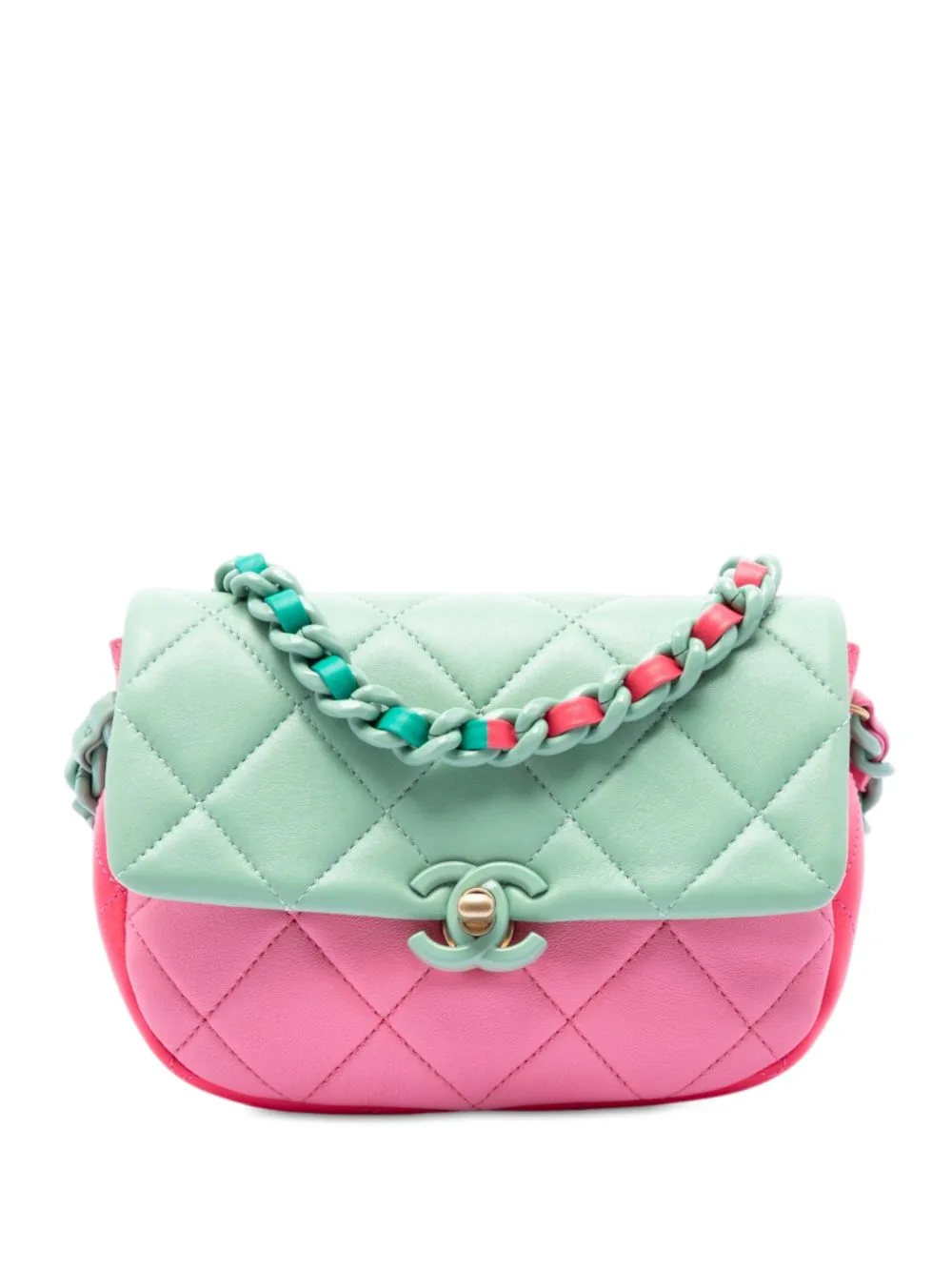 2021-2026 Mini Tricolor Lambskin Lacquered Chain Flap Shoulder Bag by CHANEL Pre-Owned