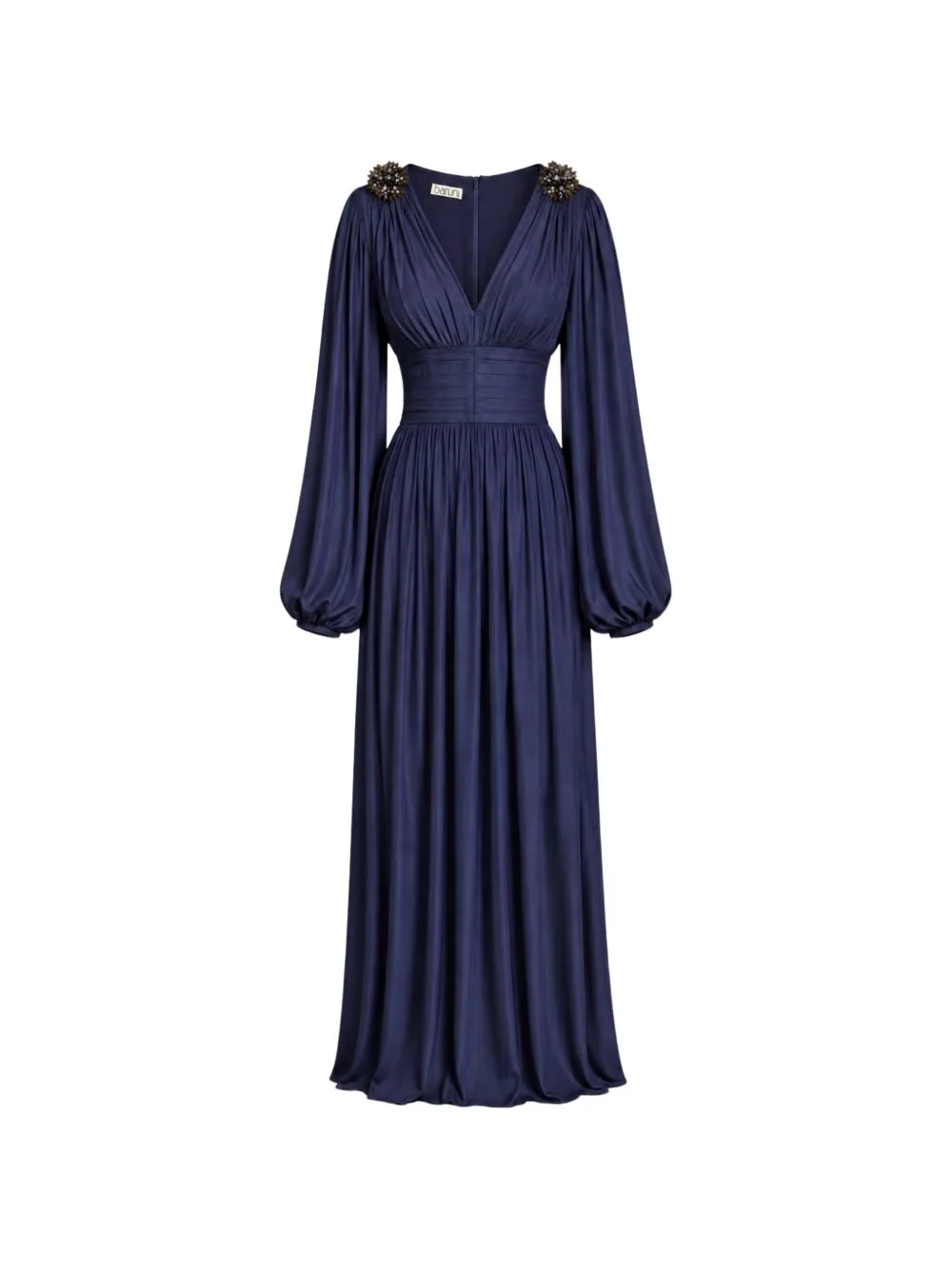 Layan Beaded-Shoulder Pleated Maxi Dress by Baruni