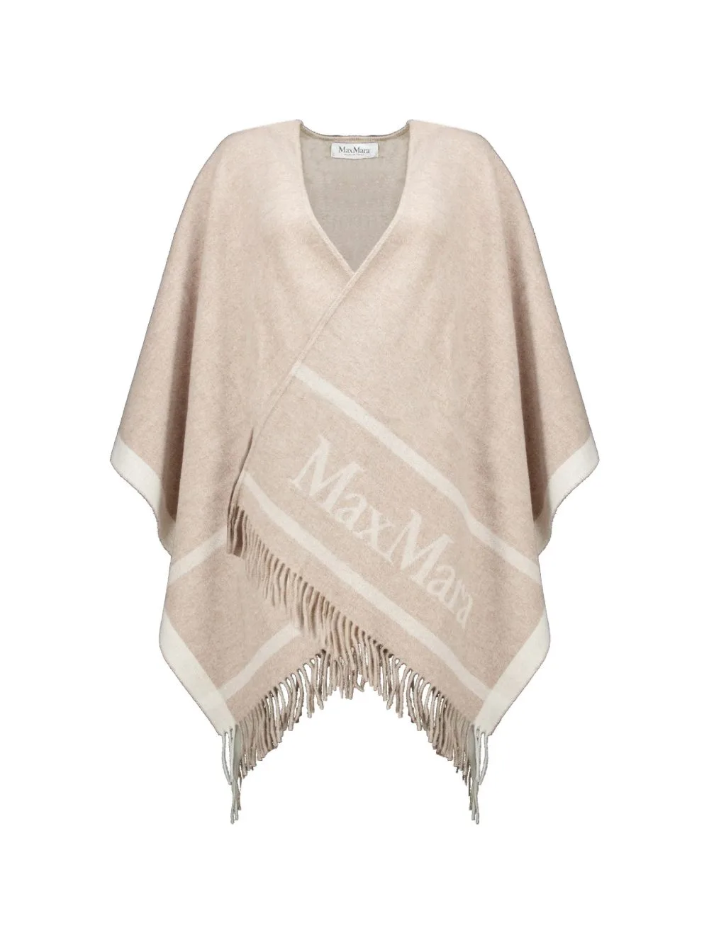 Logo-Print Fringed Poncho by Max Mara
