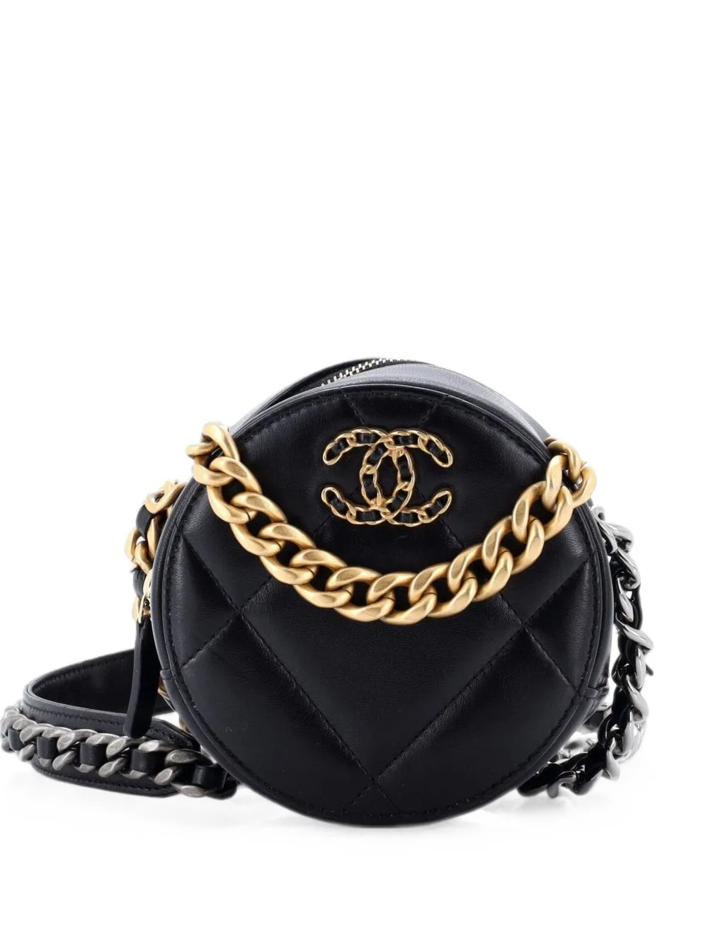 19 Round with Chain Quilted Leather Clutch Bag