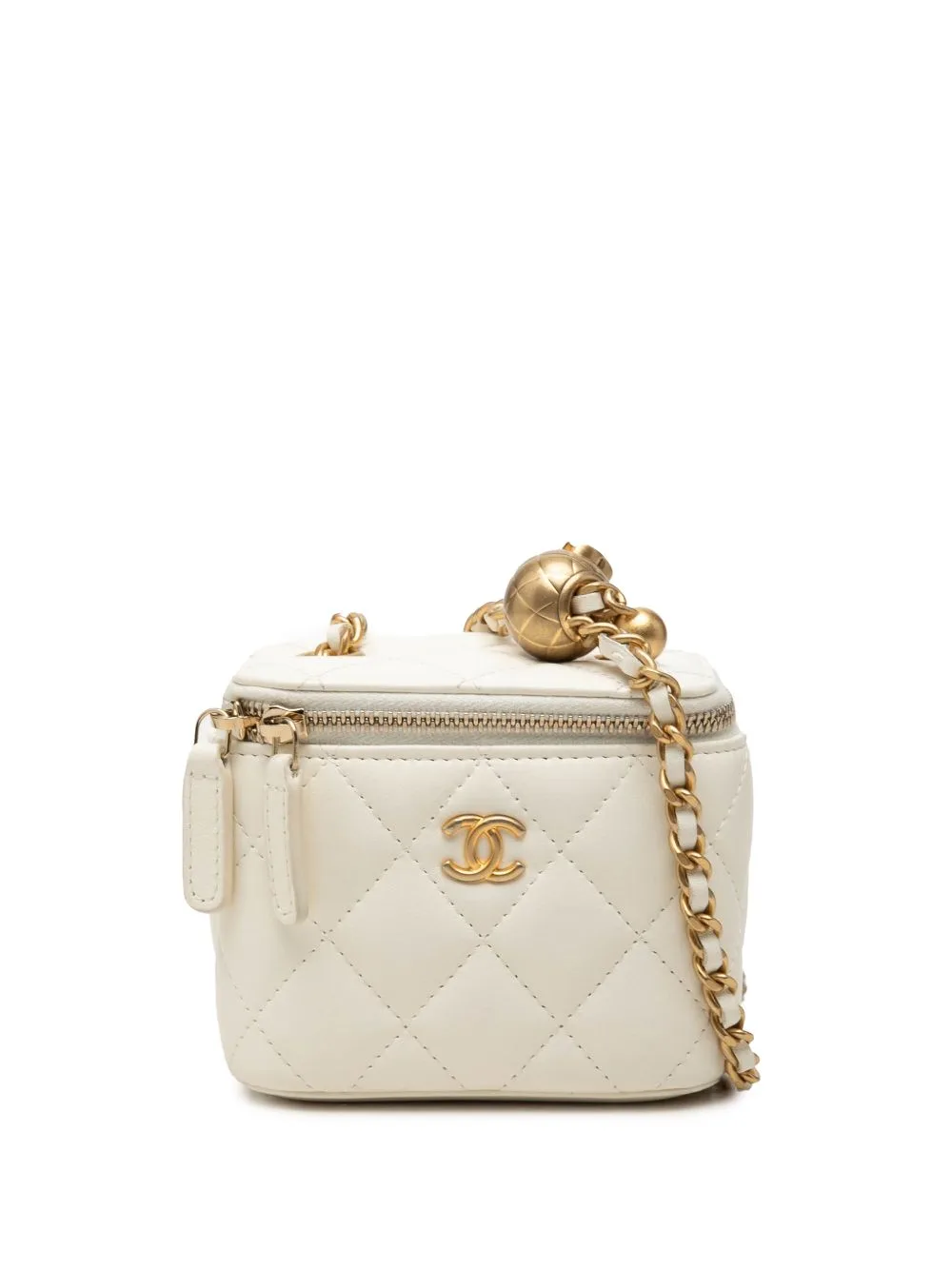 2021 Mini CC Quilted Lambskin Pearl Crush Vanity Case with Chain Crossbody Bag