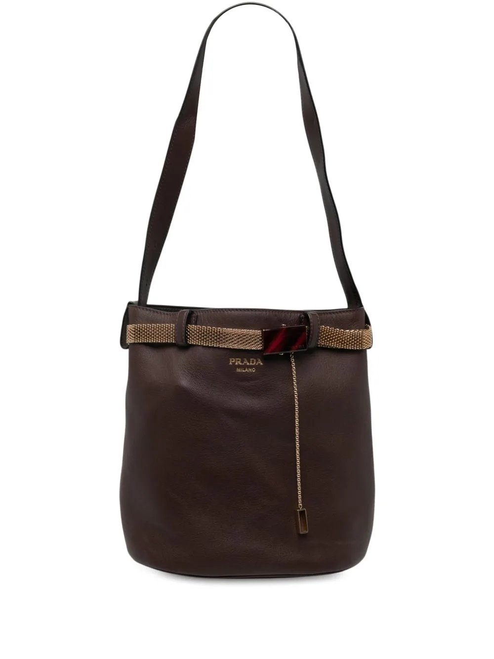 2013-2026 Calfskin Jeweled Belted Bucket Bag by Prada Pre-Owned