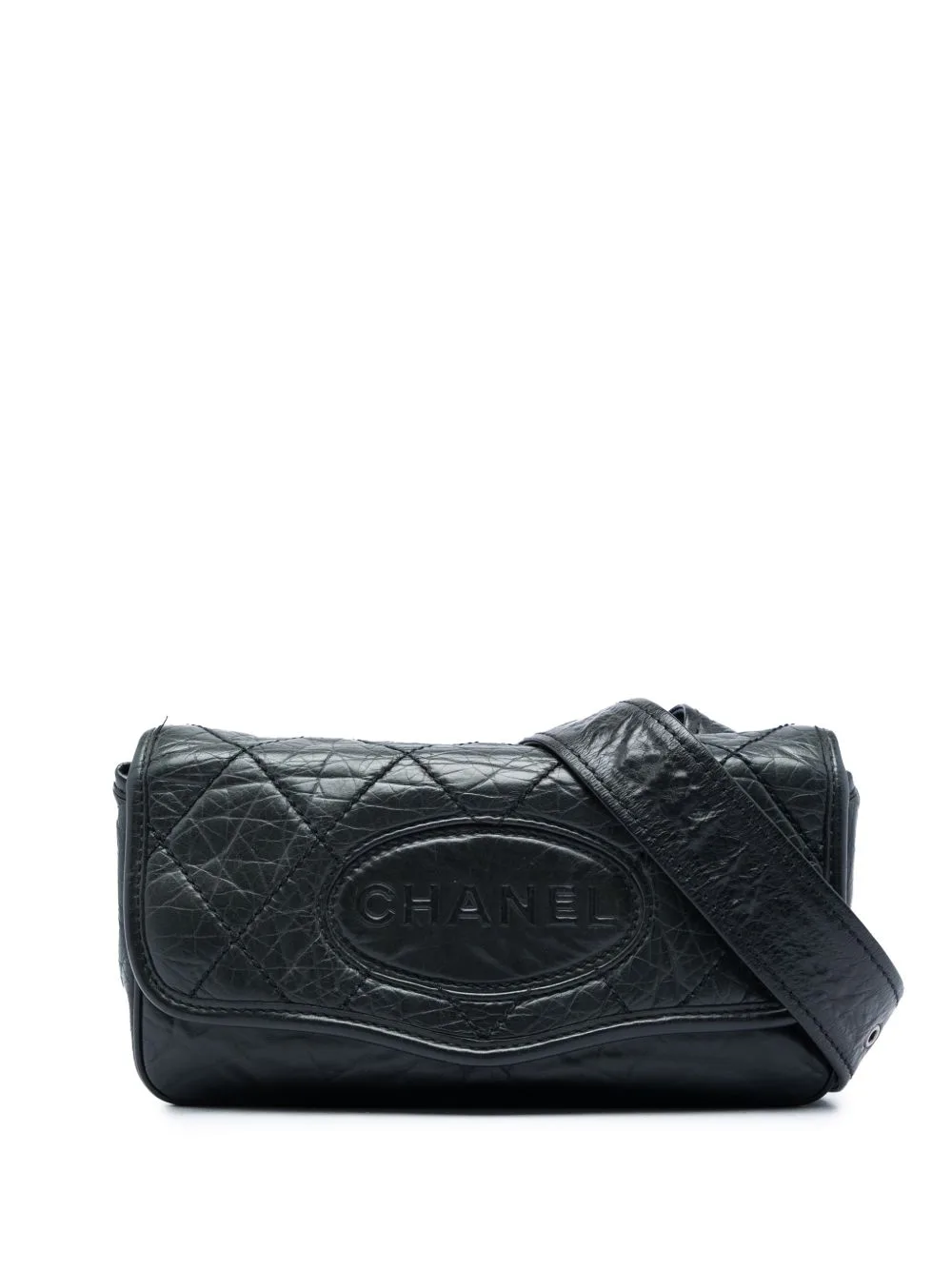 2005-2006 Quilted Aged Calfskin Oval Logo Flap Crossbody Bag by CHANEL Pre-Owned