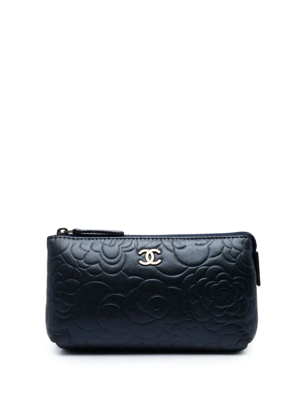 2013-2014 CC Embossed Lambskin Camellia Pouch by CHANEL Pre-Owned
