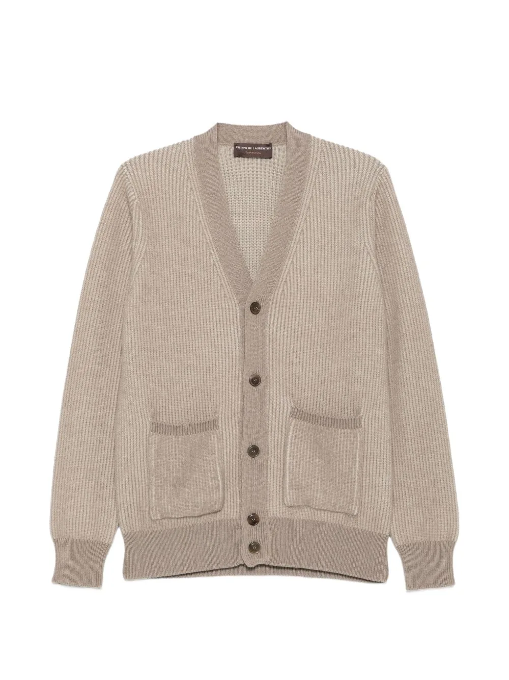 Ribbed-Knit V-Neck Cardigan by Filippo De Laurentiis