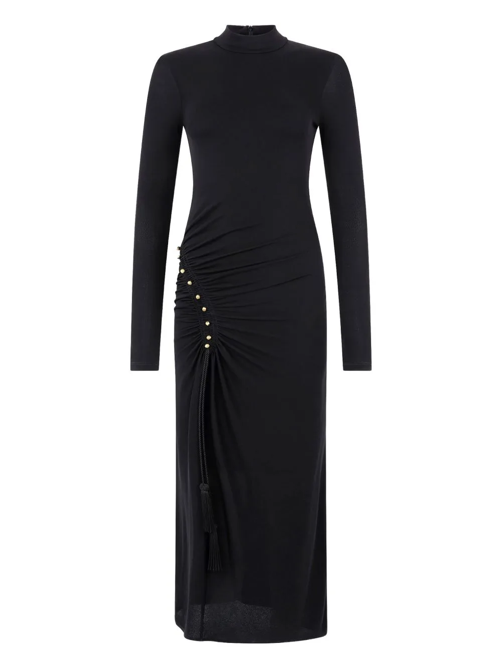 Gathered-Detail High-Neck Midi Dress