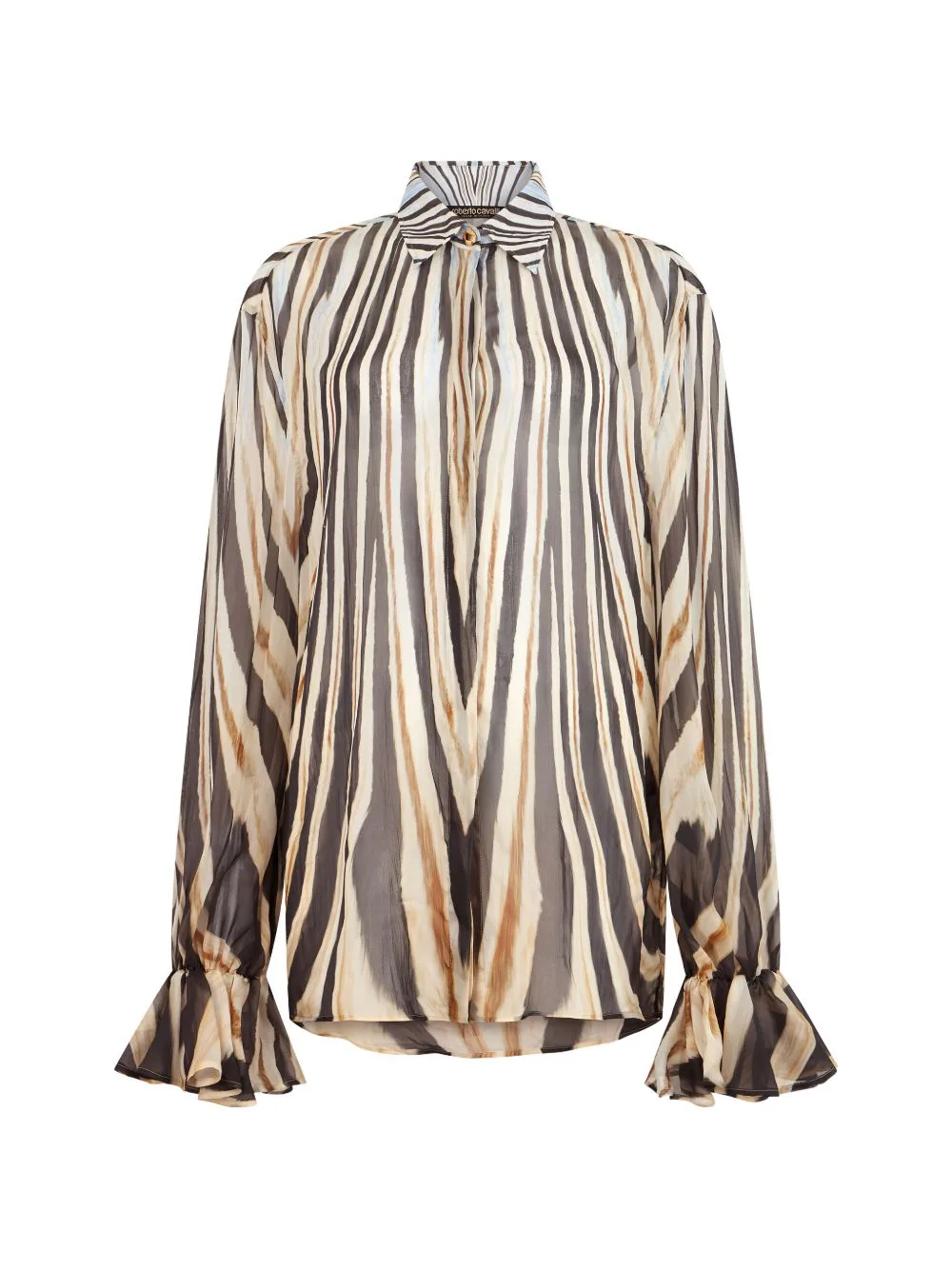 Zebra-Print Ruffled-Cuff Shirt by Roberto Cavalli