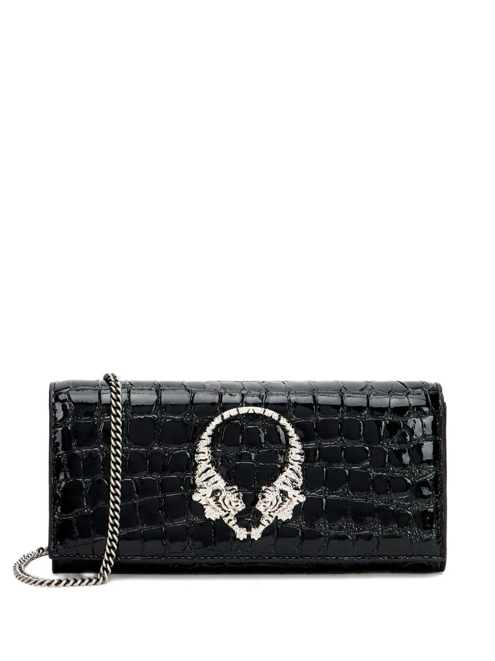 Croc-Effect Tiger-Head Chain Wallet by Roberto Cavalli