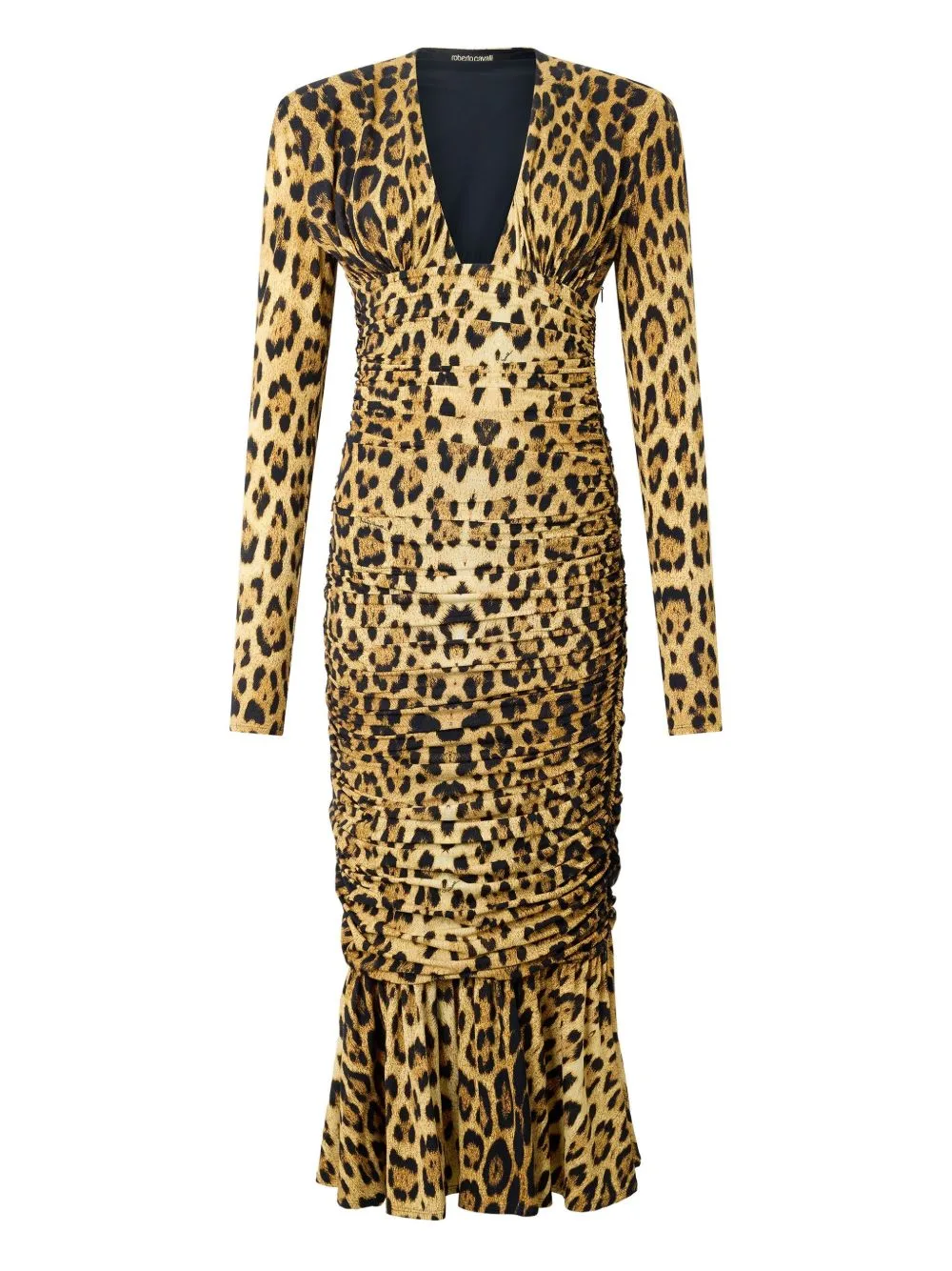 Ruched Leopard-Print Midi Dress by Roberto Cavalli