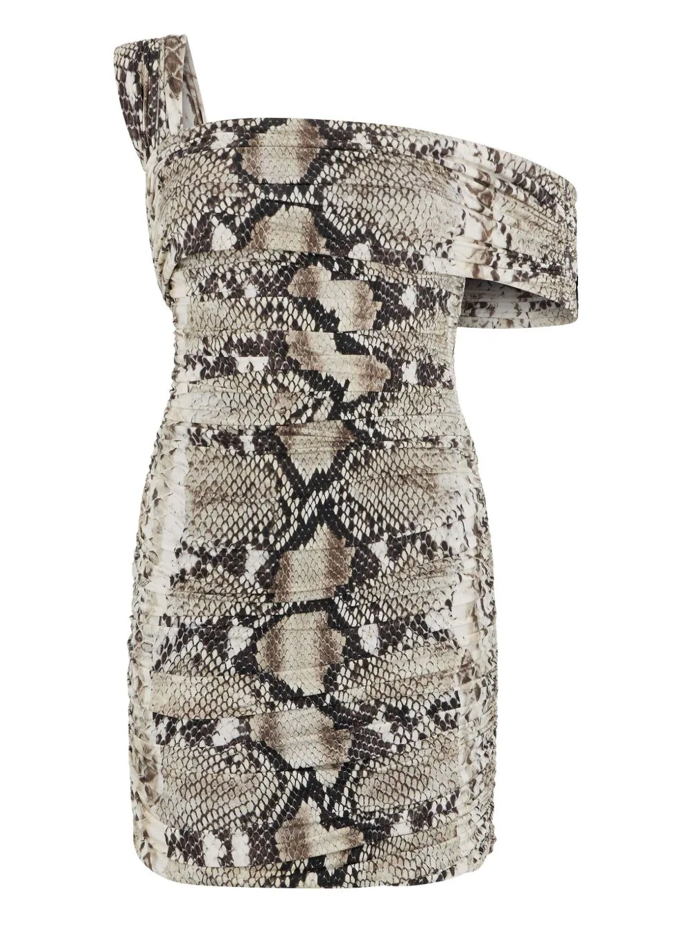 One-Shoulder Snakeskin-Print Mini Dress by Roberto Cavalli