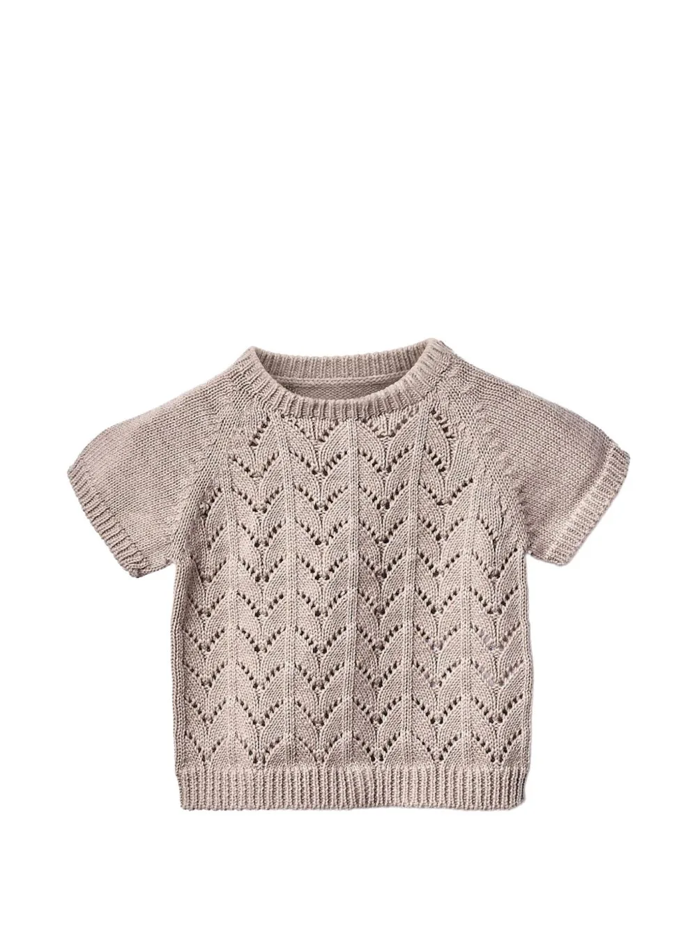 Pointelle-Knit Short-Sleeve Sweater by Wedoble