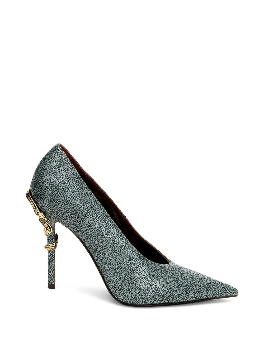 Snake-Embellished Stingray-Effect Heeled Pumps