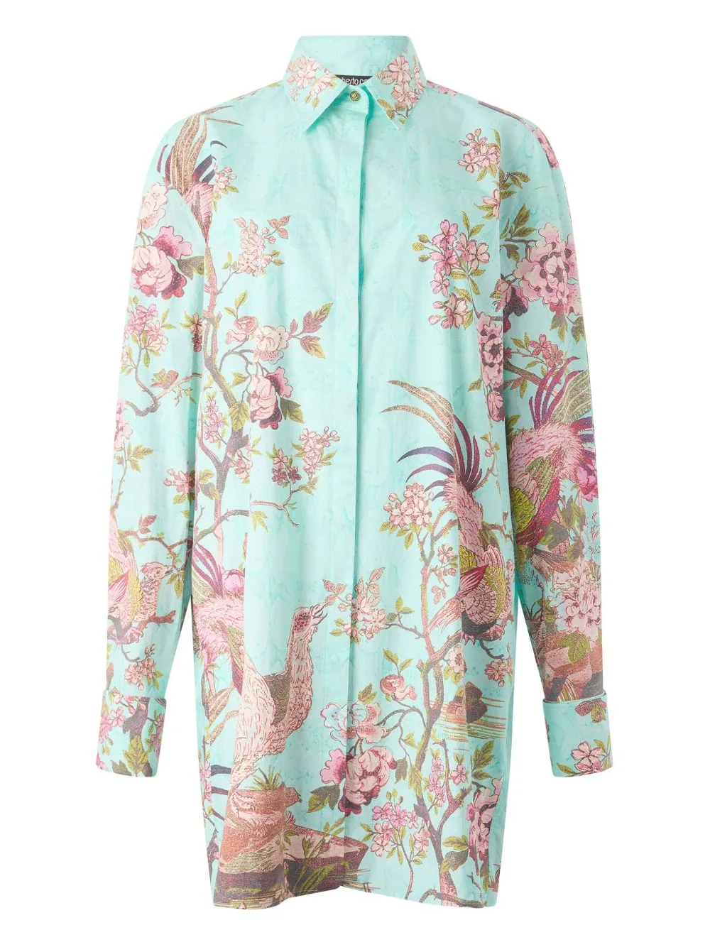 Naturalistic-Motif Shirt Mini Dress by Roberto Cavalli