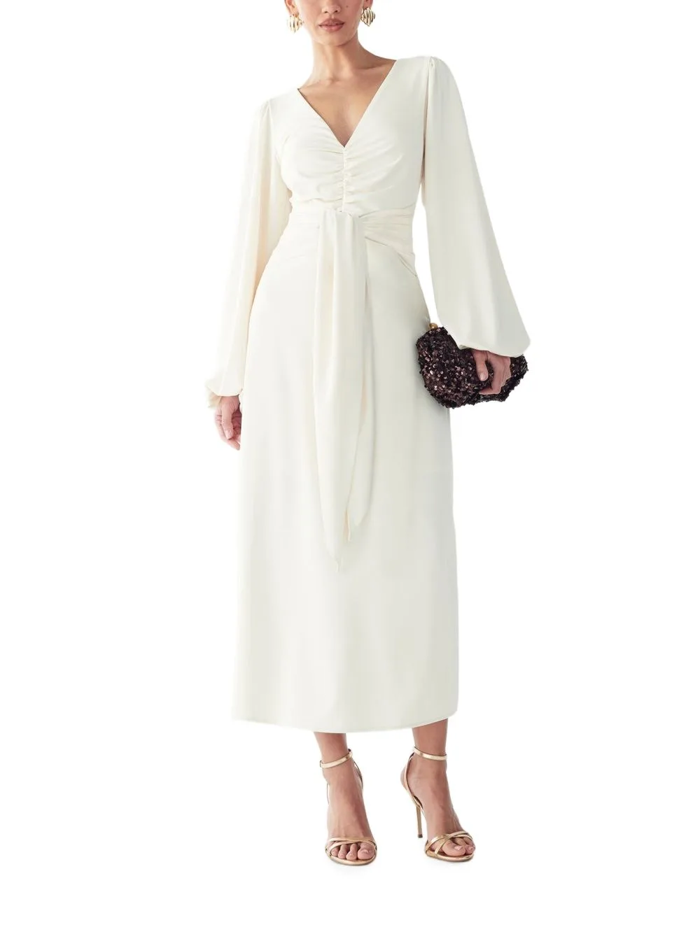 Gwen Ruched Tie-Fastening Midi Dress