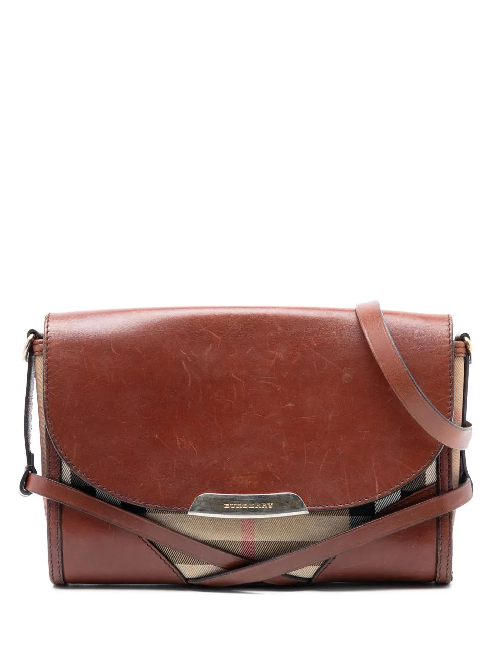 2000-2017 Leather and House Check Canvas Bridle Abbott Crossbody Bag by Burberry Pre-Owned