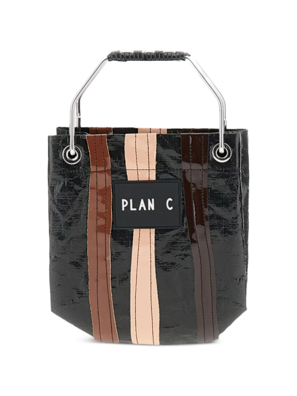 Striped Metal-Handle Clutch Bag by Plan C