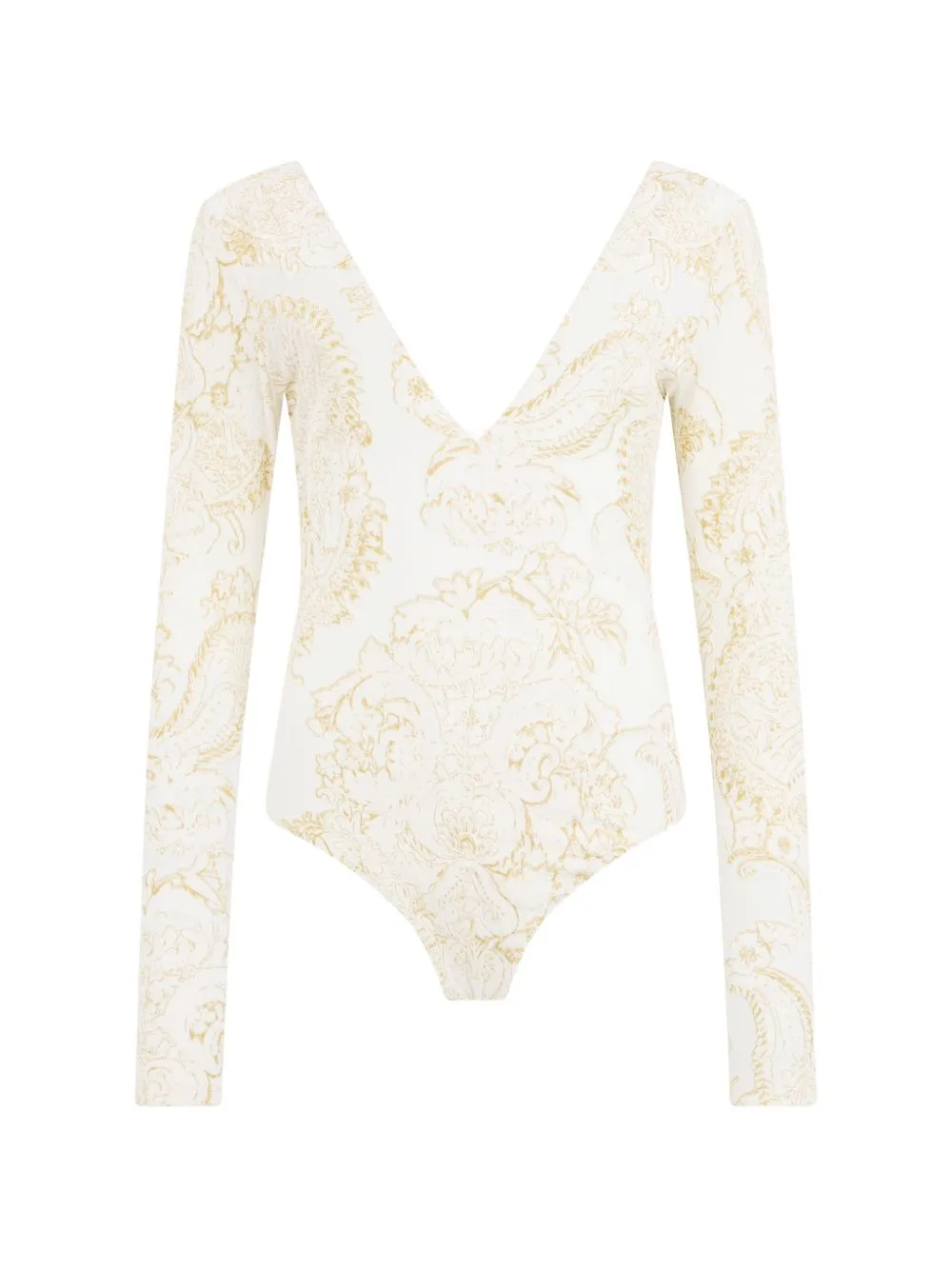 Paisley-Print V-Neck Bodysuit by Roberto Cavalli