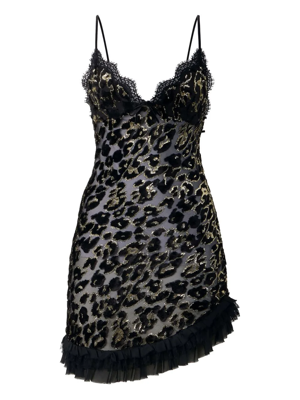 Lace-Trimmed Leopard-Pattern Mini Dress by Roberto Cavalli
