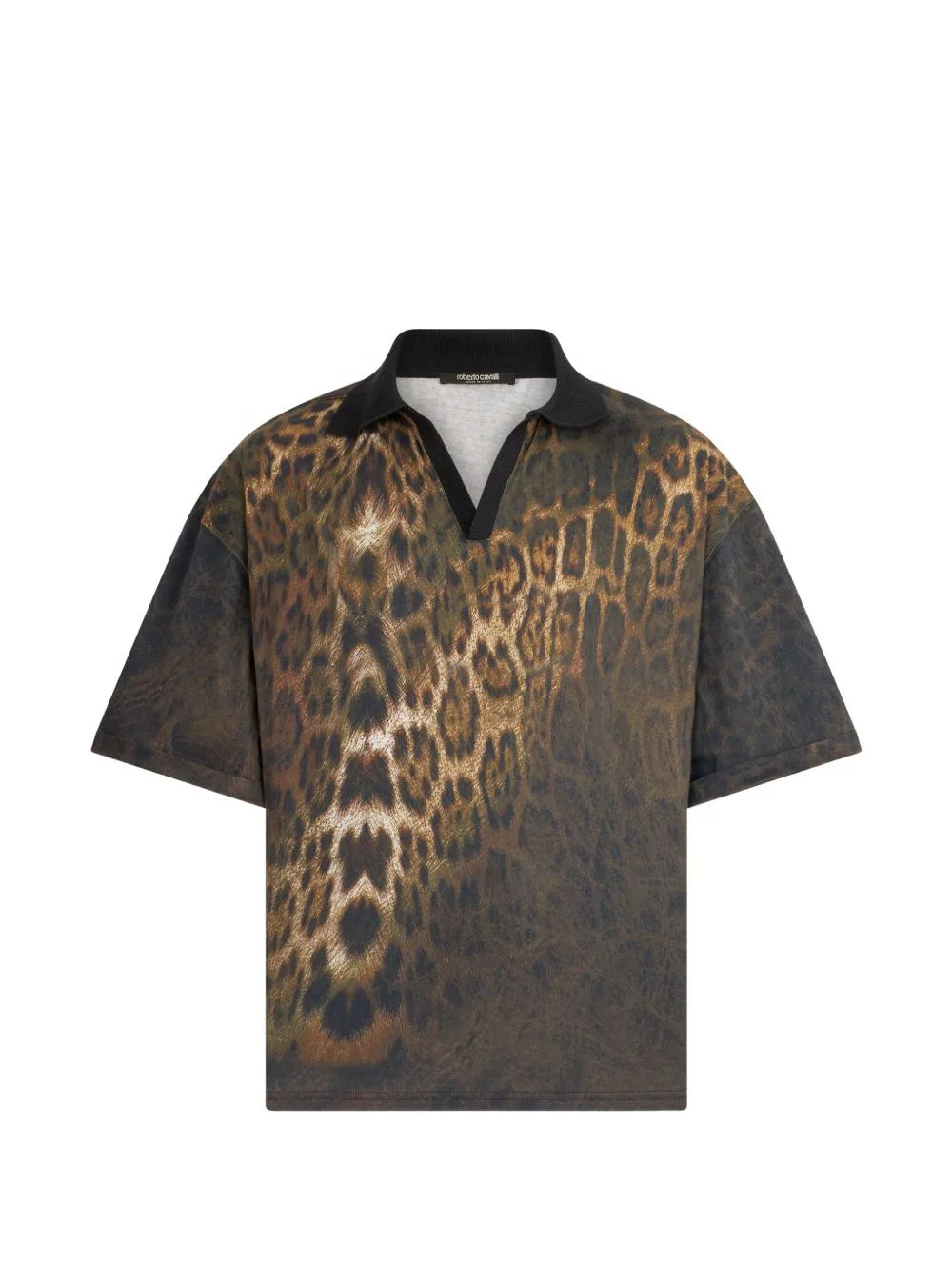 Jaguar-Print Short-Sleeve Polo Shirt by Roberto Cavalli