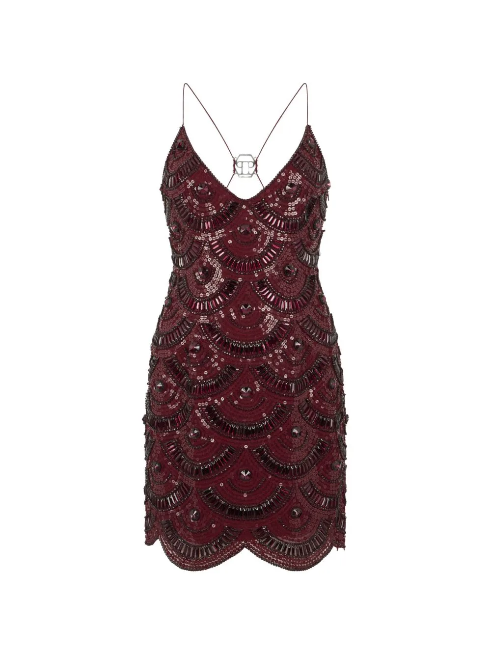 Sequin-Embellished Scallop-Edge Mini Dress by Philipp Plein