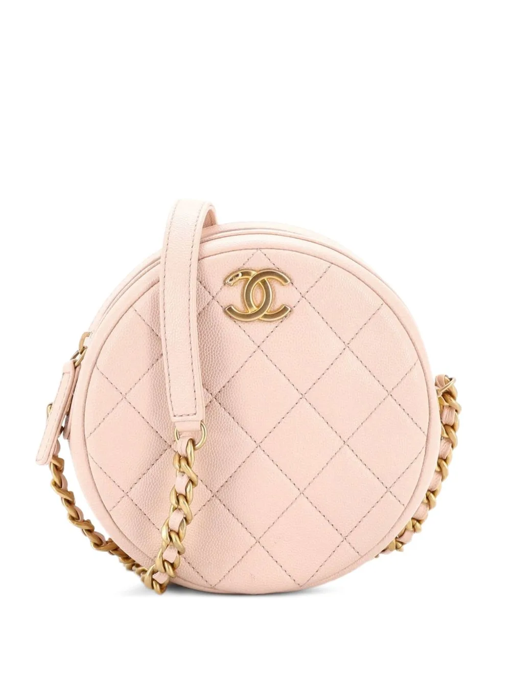 Round Chain Quilted Caviar Small Crossbody Bag by CHANEL Pre-Owned
