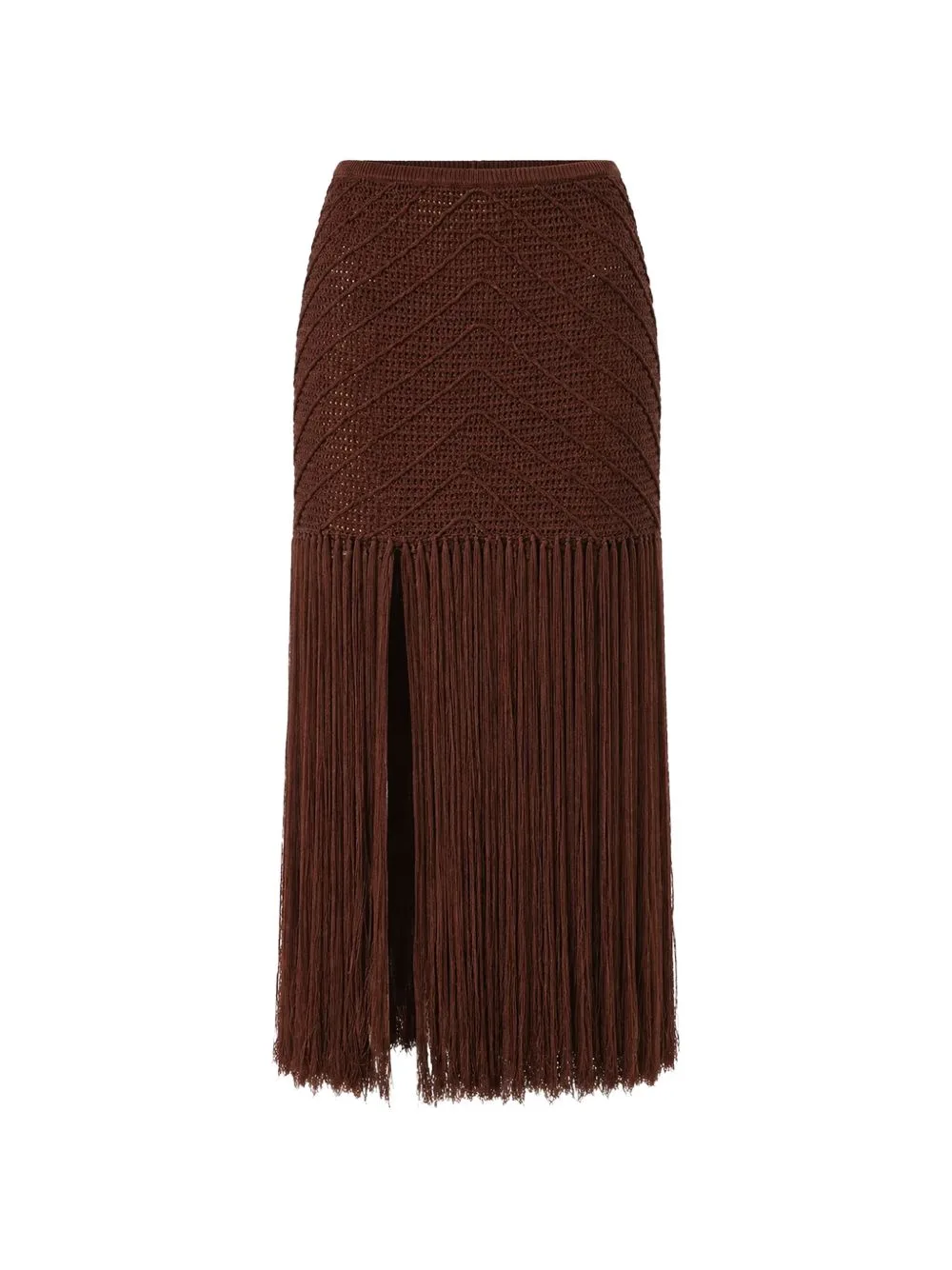 Crochet-Knit Fringed Maxi Skirt by Devon Windsor