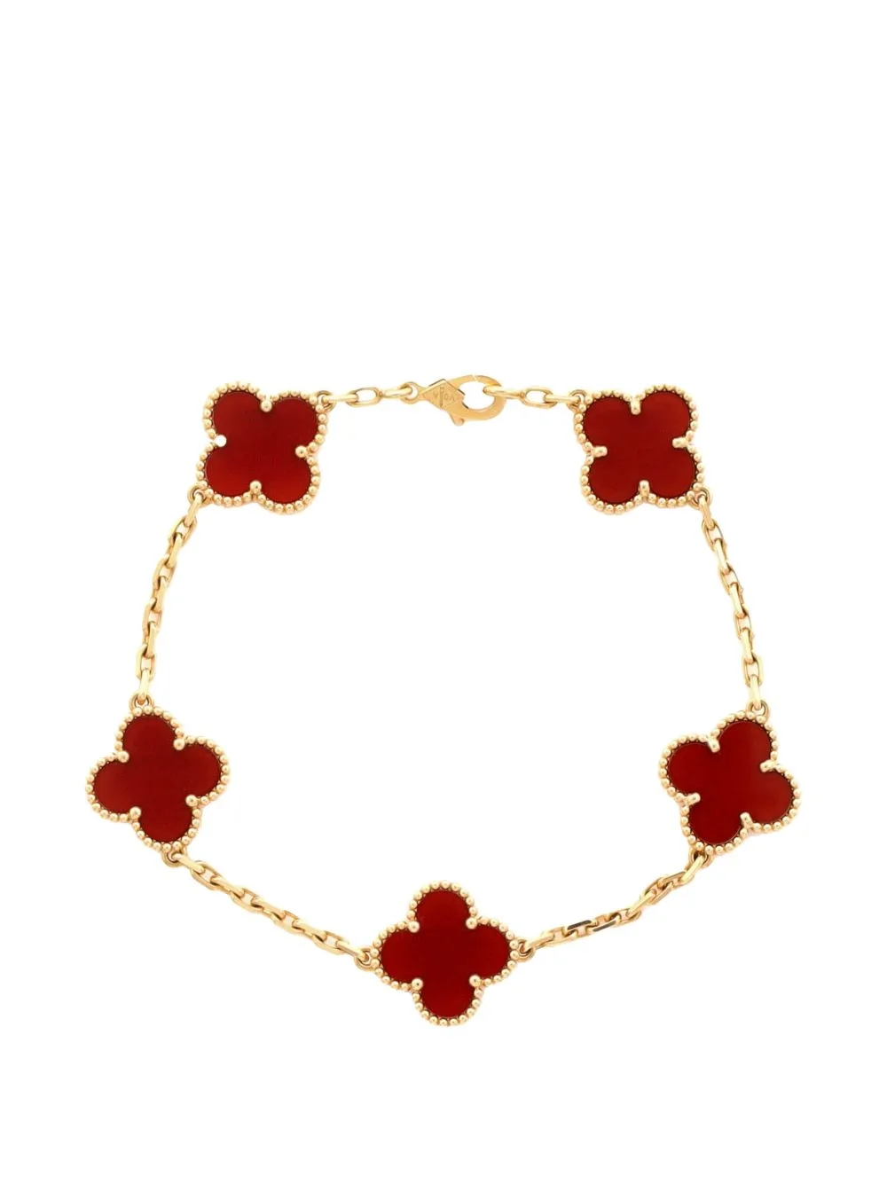 Vintage Alhambra 5 Motifs 18K Yellow Gold and Carnelian Bracelet by Van Cleef & Arpels Pre-Owned