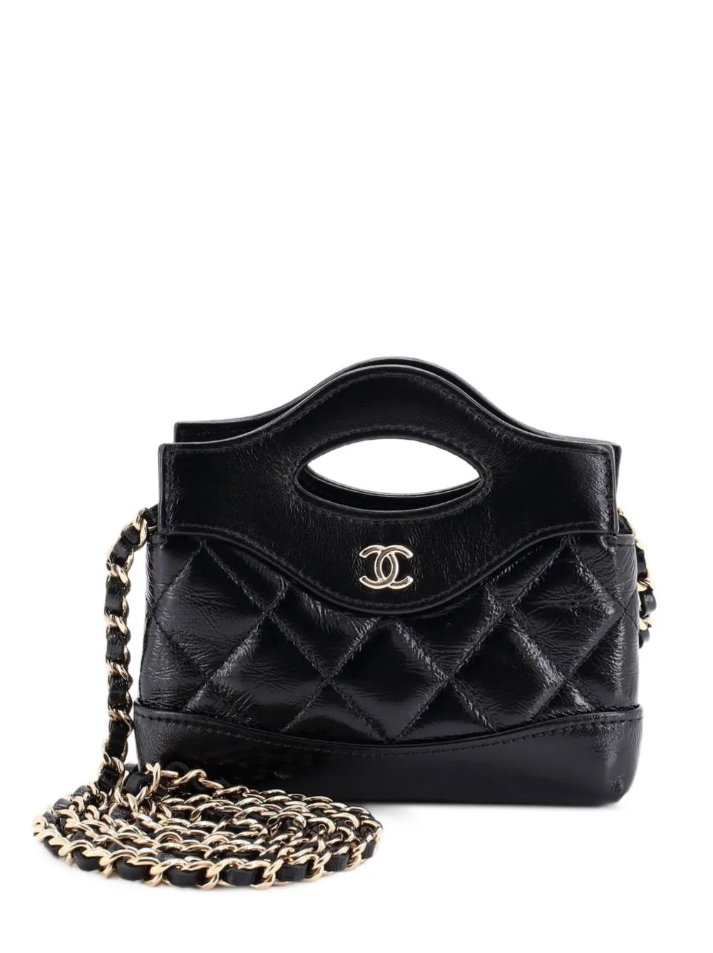 31 Shopping Bag Clutch with Chain Quilted Shiny Crumpled Calfskin Nano Crossbody Bag by CHANEL Pre-Owned