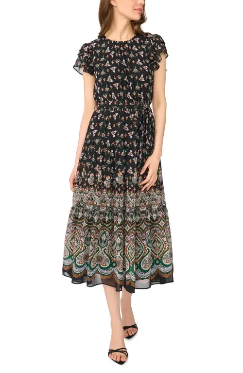 Floral Print Flutter Sleeve Midi Dress by CeCe