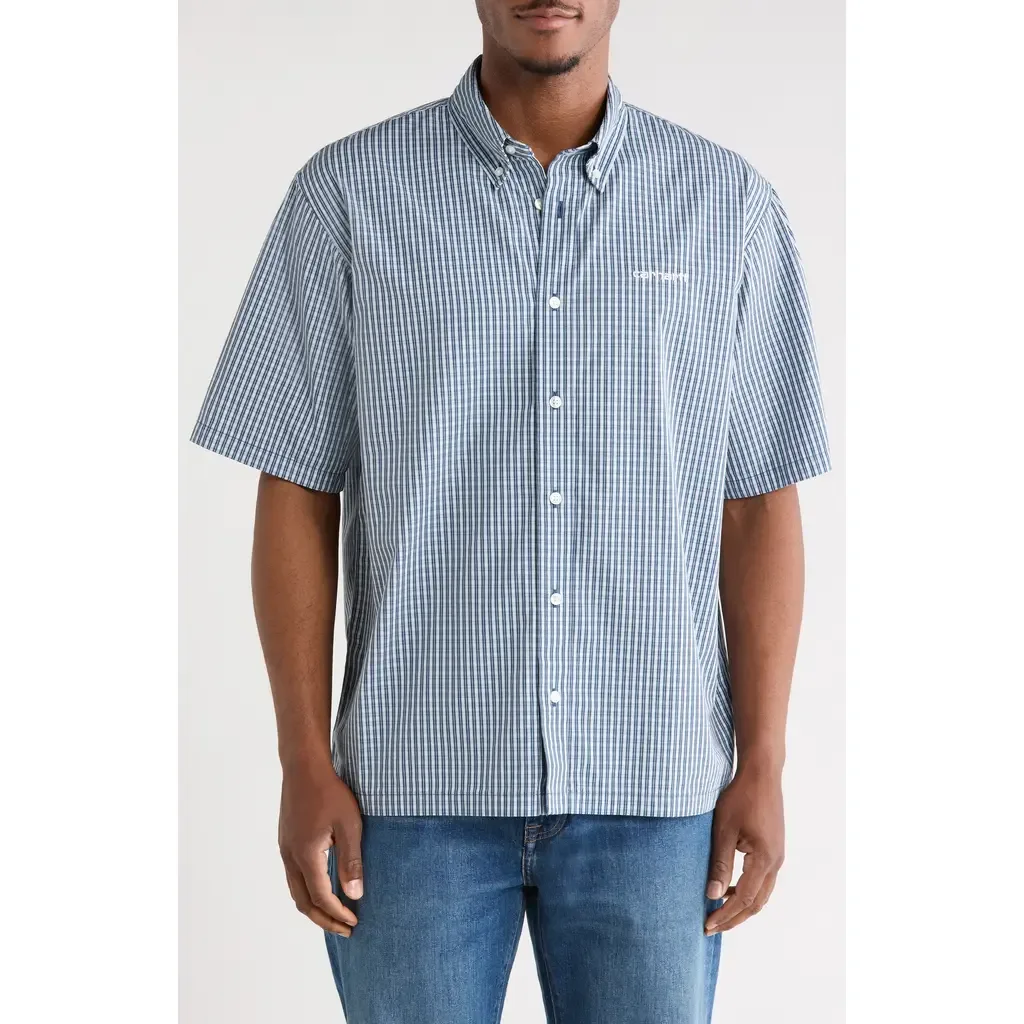 Microcheck Short Sleeve Cotton Poplin Button-Down Shirt by Carhartt Work In Progress