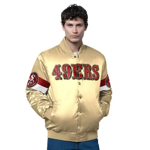Starter Gold San Francisco 49ers Triple Option Full-Snap Varsity Jacket by STARTER