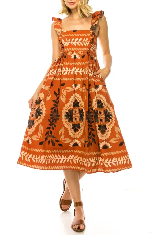 Printed Flutter Sleeve Midi Dress by A COLLECTIVE STORY