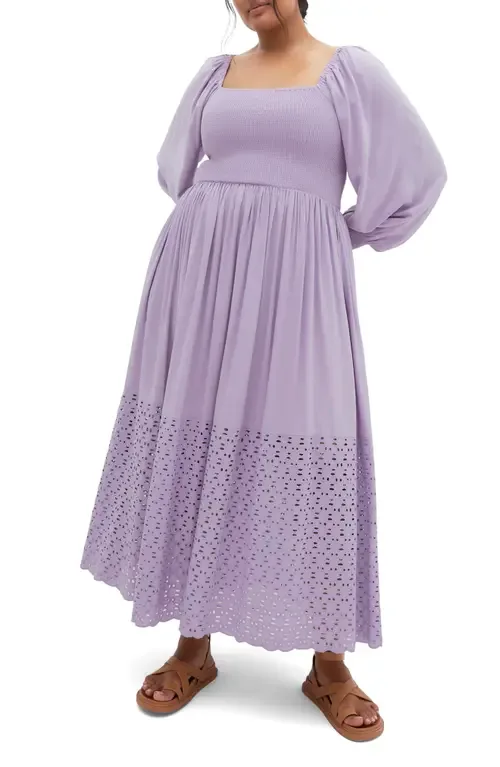 Tess Eyelet Long Sleeve Midi Dress by City Chic