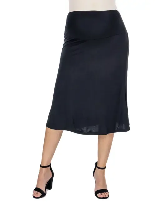 A-Line Elastic Waist Knee Length Skirt by 24seven Comfort Apparel