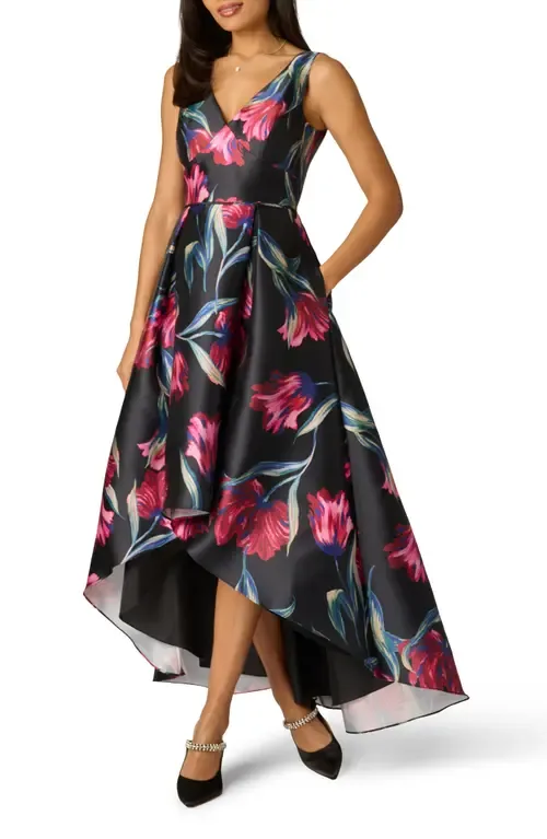 Floral Print Mikado High/Low Gown