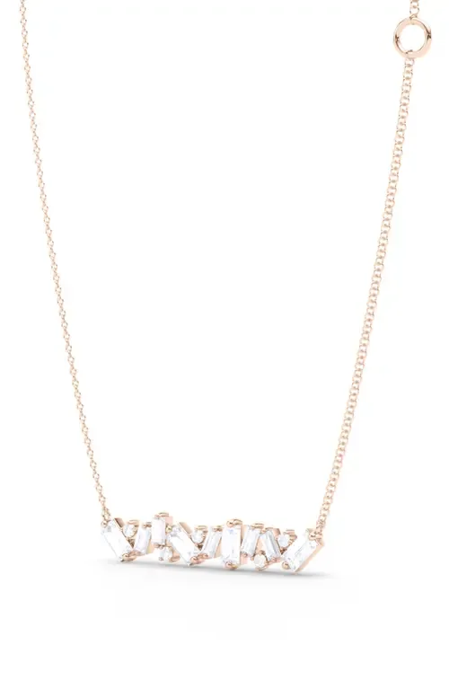 Baguette & Round Lab Created Diamond Pendant Necklace in 18K Rose Gold by HauteCarat