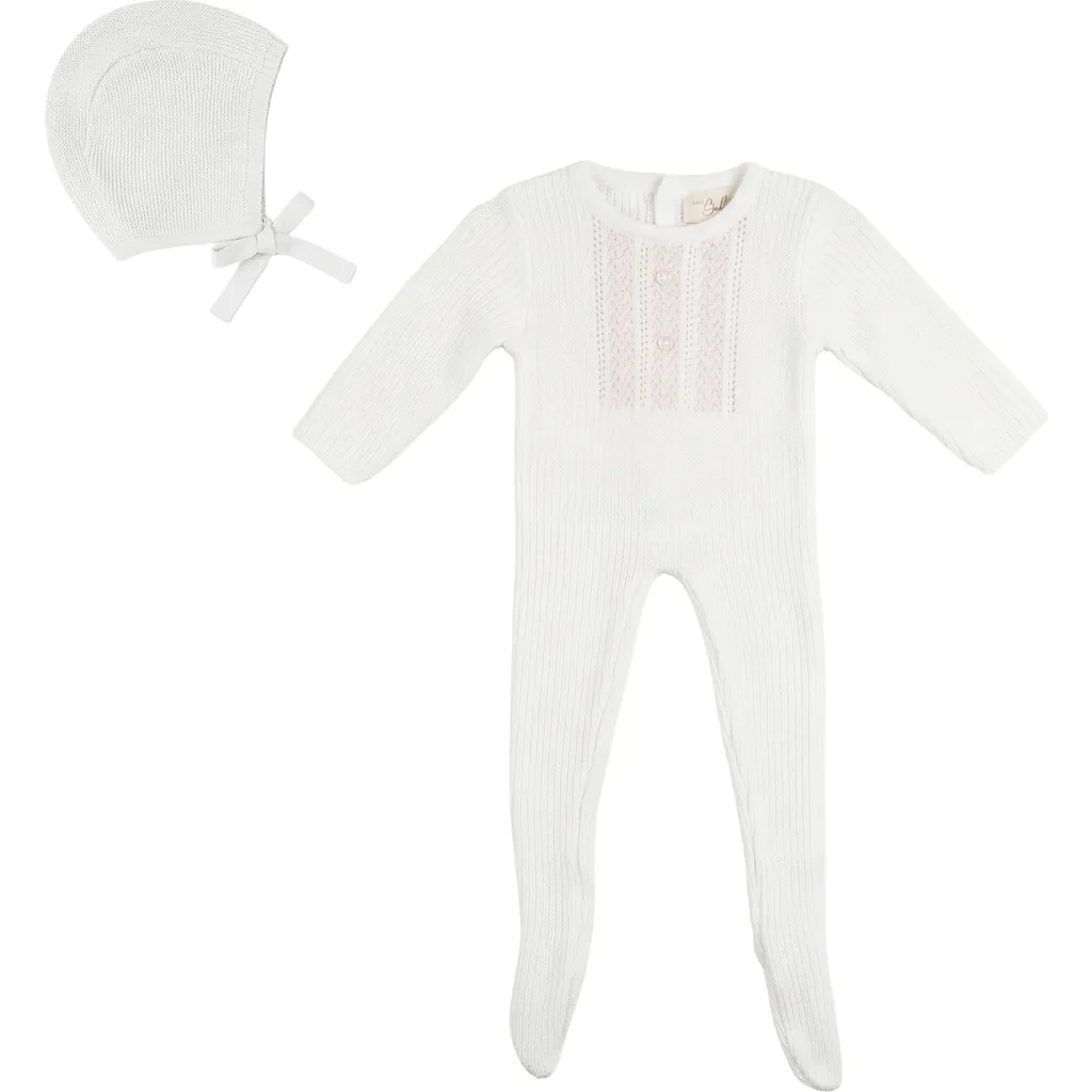 Striped Pointelle Pearl Button Romper with Matching Bonnet by Bebe Bella