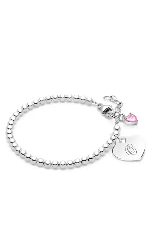 Sterling Silver 3mm Beads & Engraved Initial 5.25" Bracelet by Tiny Blessings