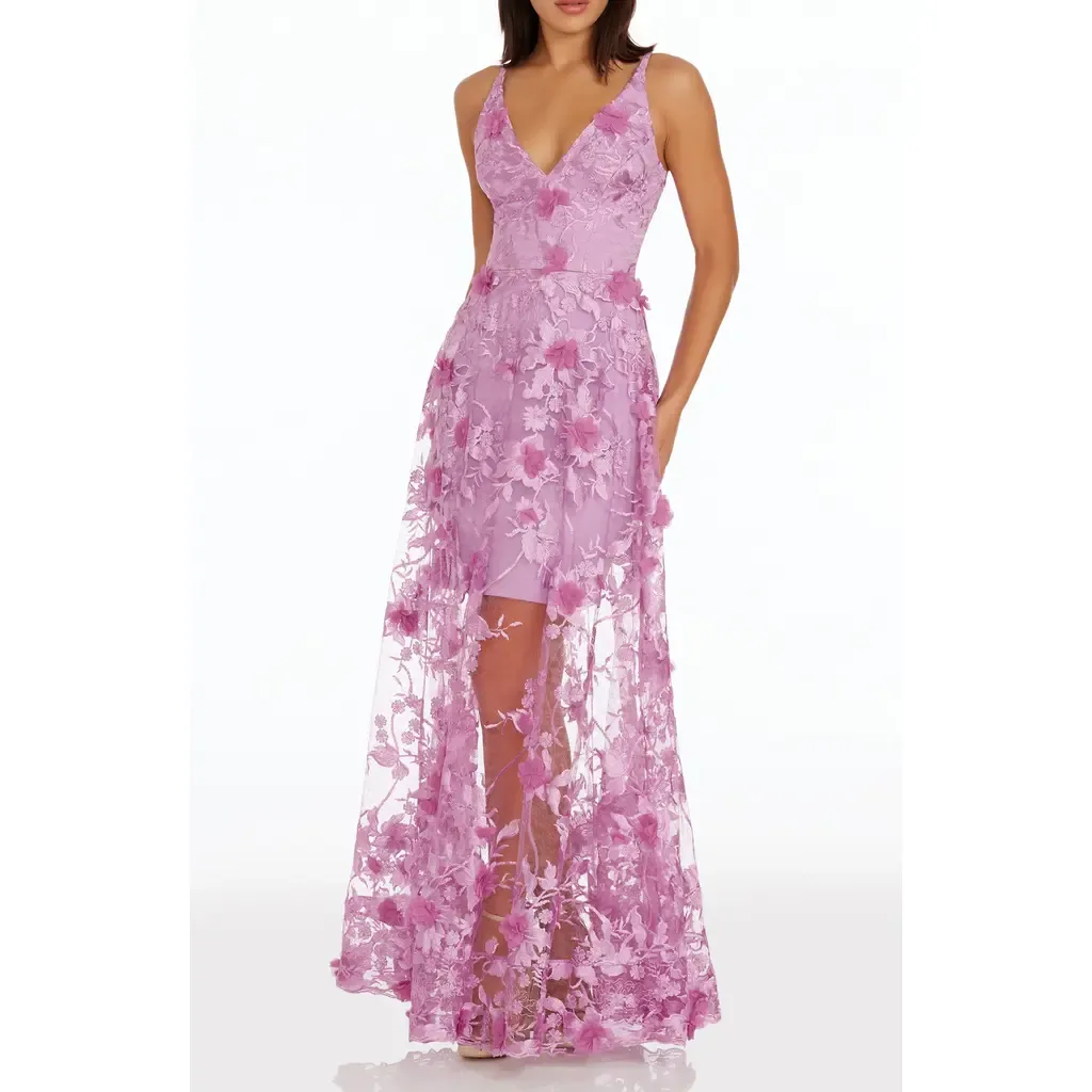 Sidney Deep V-Neck 3D Lace Gown by Dress the Population