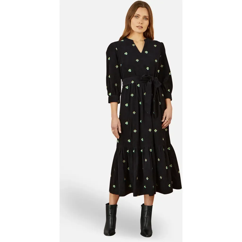 Flower Embroidery Midi Cord Dress by Yumi