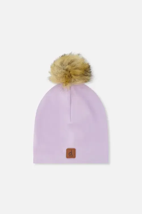 Jersey Faux Fur Pompom Patch Hat by Deux par Deux