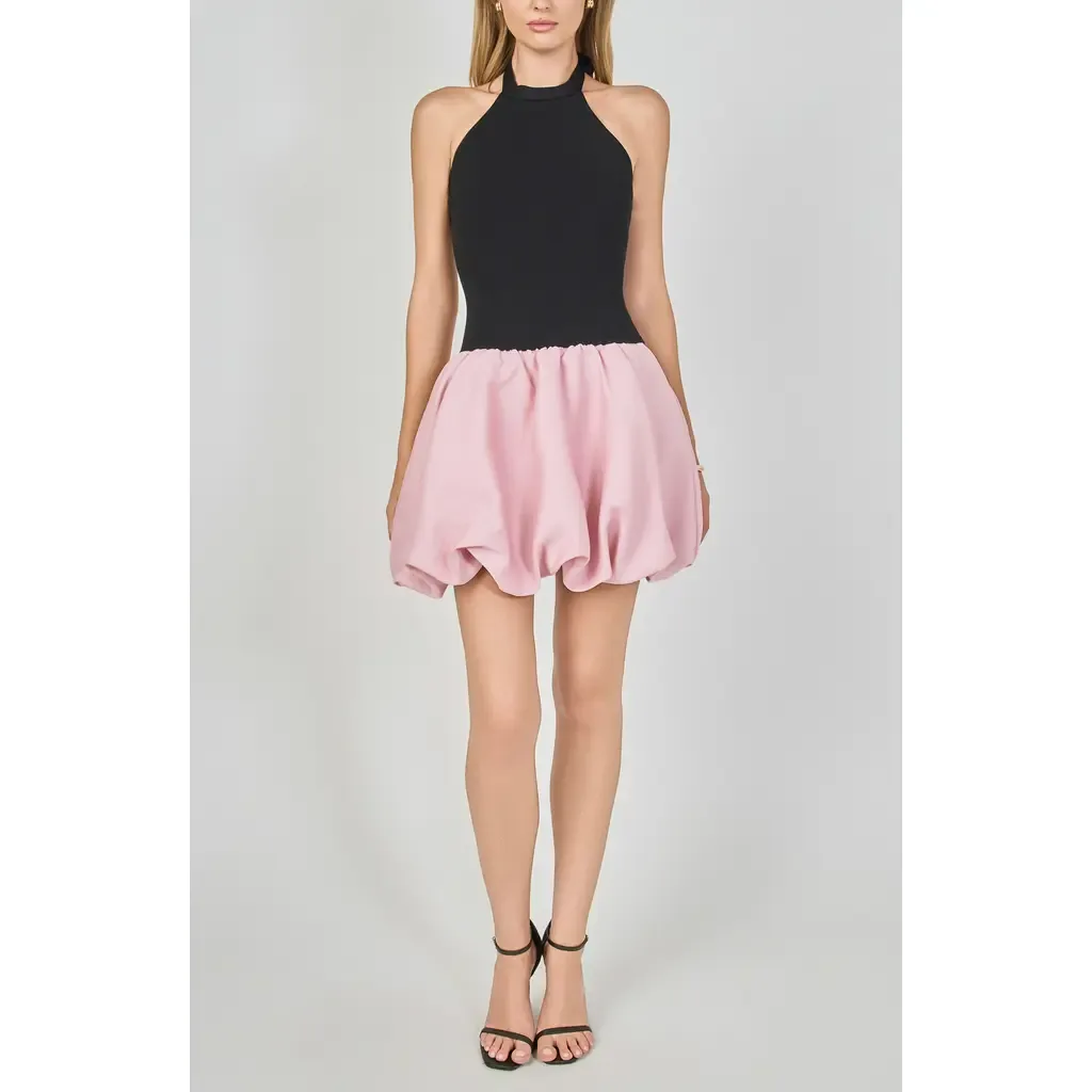 Mixed Media Halter Neck Bubble Minidress by Endless Rose