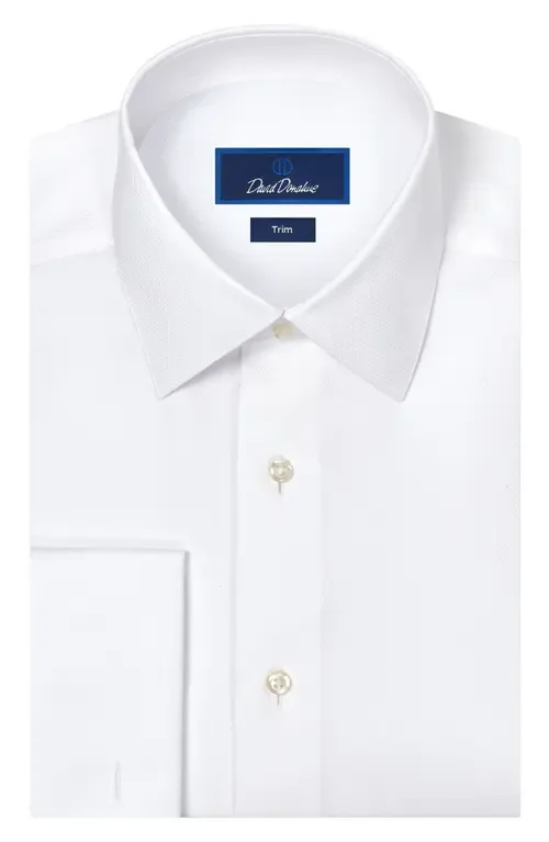 Trim Fit White Cotton Dobby Tuxedo Shirt by David Donahue