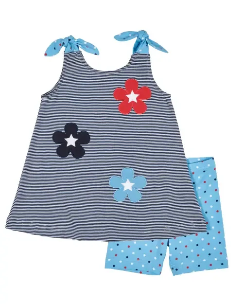 Stripe Knit Short Set with Flowers & Stars by Florence Eiseman
