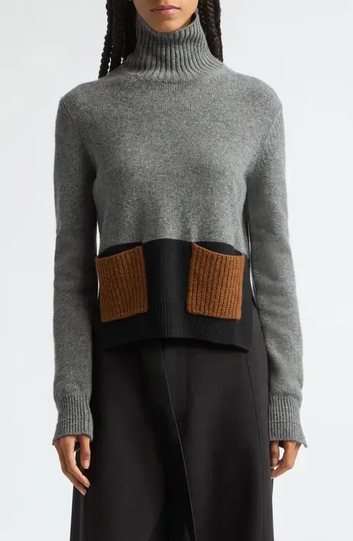 Colorblock Turtleneck Wool & Cashmere Sweater by PLAN C