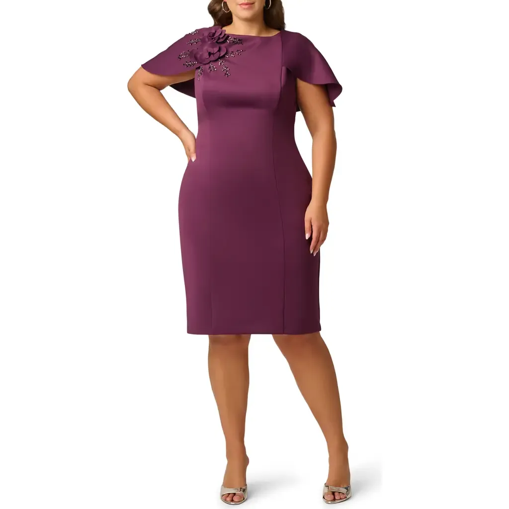 Floral Appliquéd Scuba Sheath Dress by Adrianna Papell