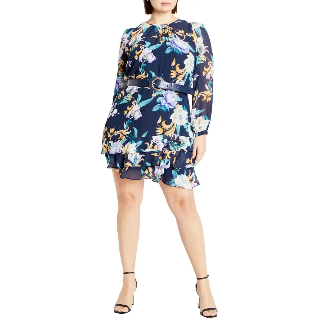 Lyra Violet Floral Belted Minidress by City Chic