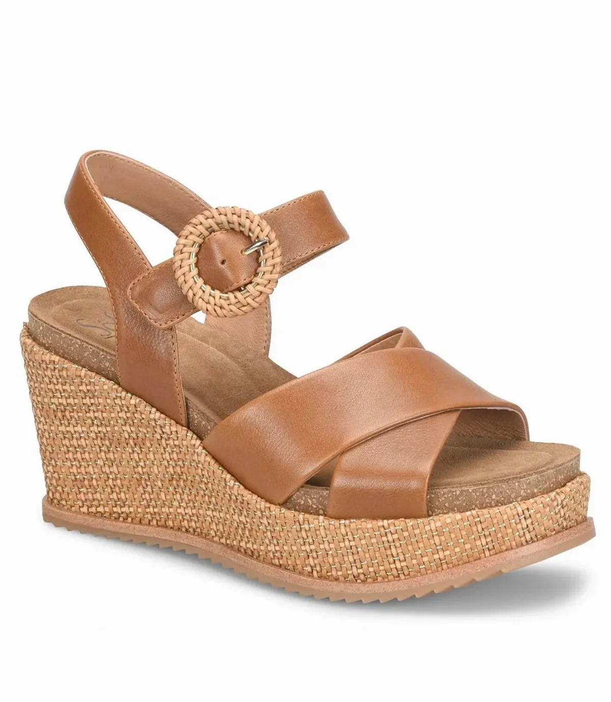 Dorathy Leather Raffia Wedge Sandals by Sofft