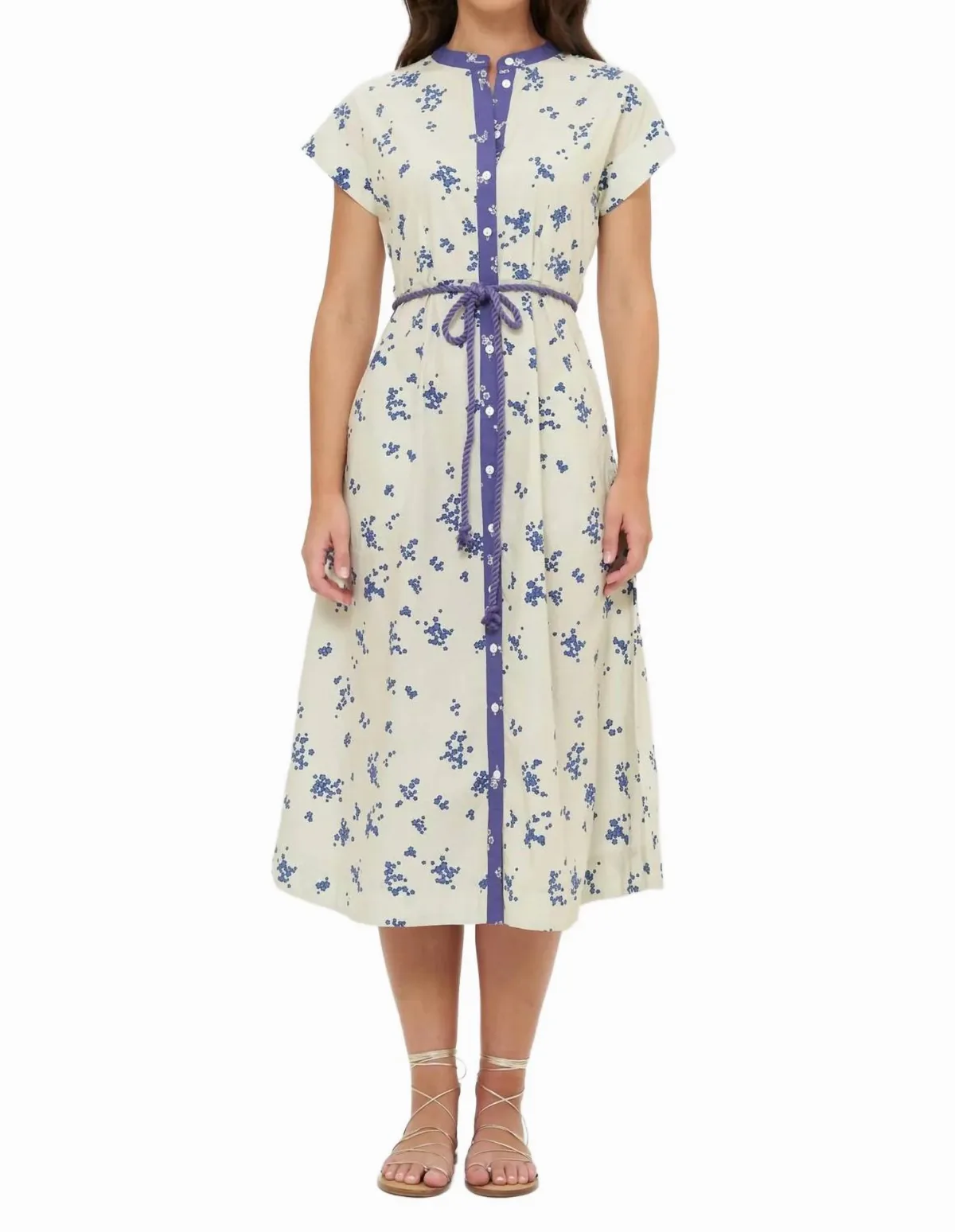 Cap Sleeve Shirt Midi Dress in Alyssum Cream by Oliphant