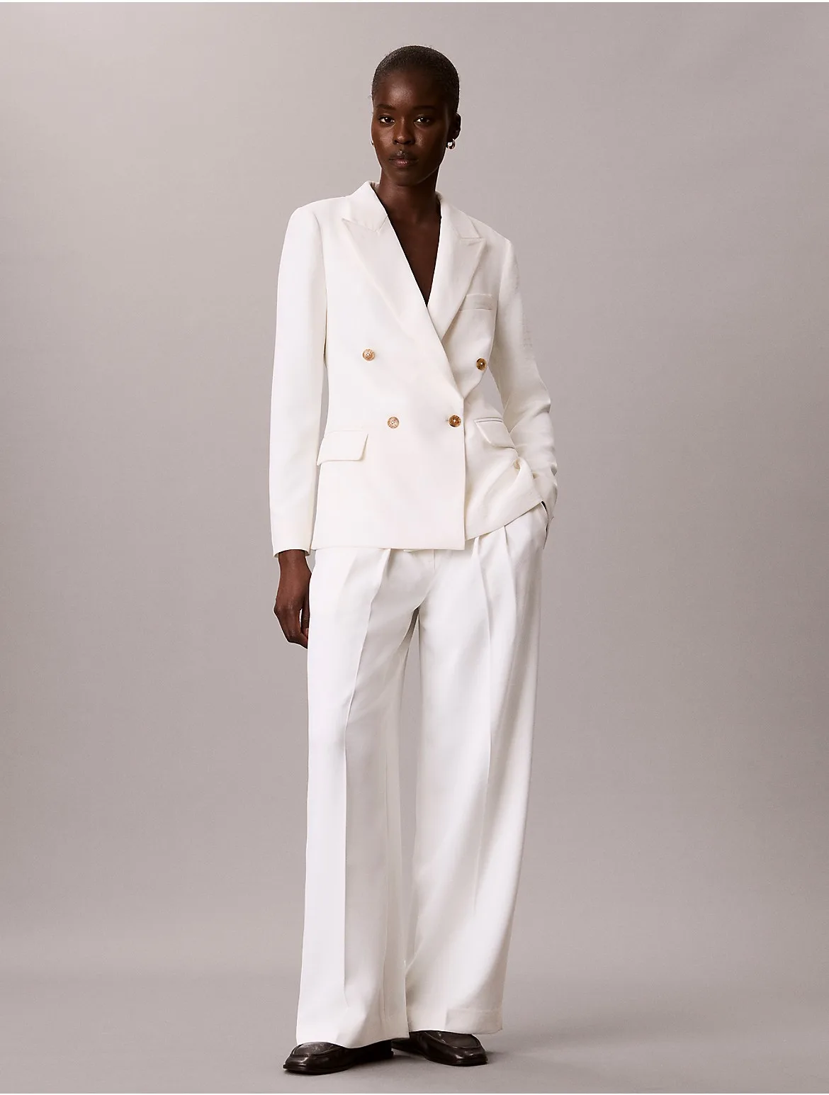Effortless Crepe Wide Leg Pleated Trousers by Calvin Klein
